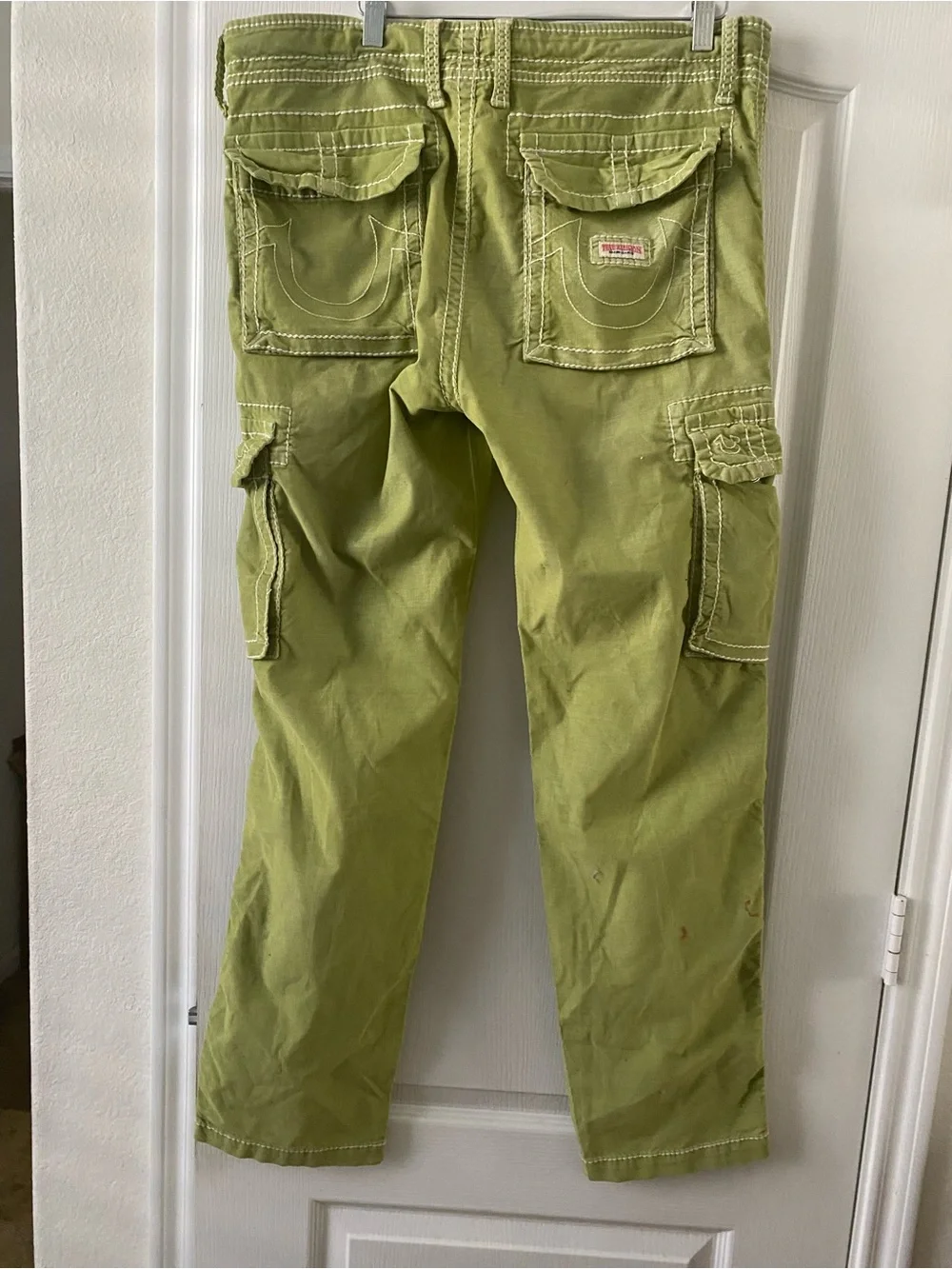 True Religion Y2K Relaxed Ace Cargo  Pants Kalamata Green Contrast Stitch 36